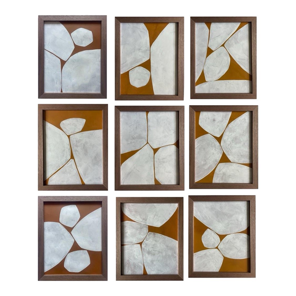 2026 Contemporary Set of Nine Abstract Paintings in Sienna on Cotton Paper