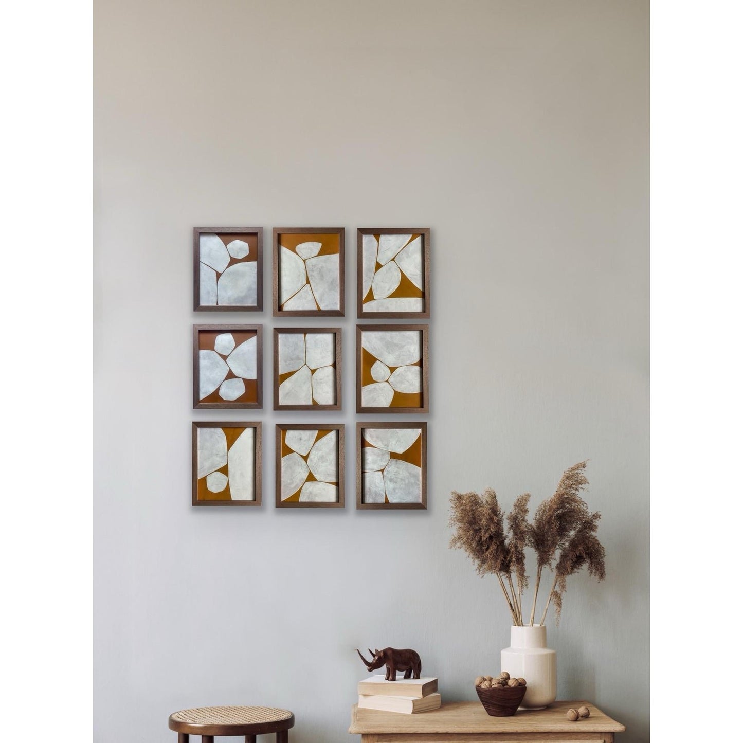 2026 Contemporary Set of Nine Abstract Paintings in Sienna on Cotton Paper
