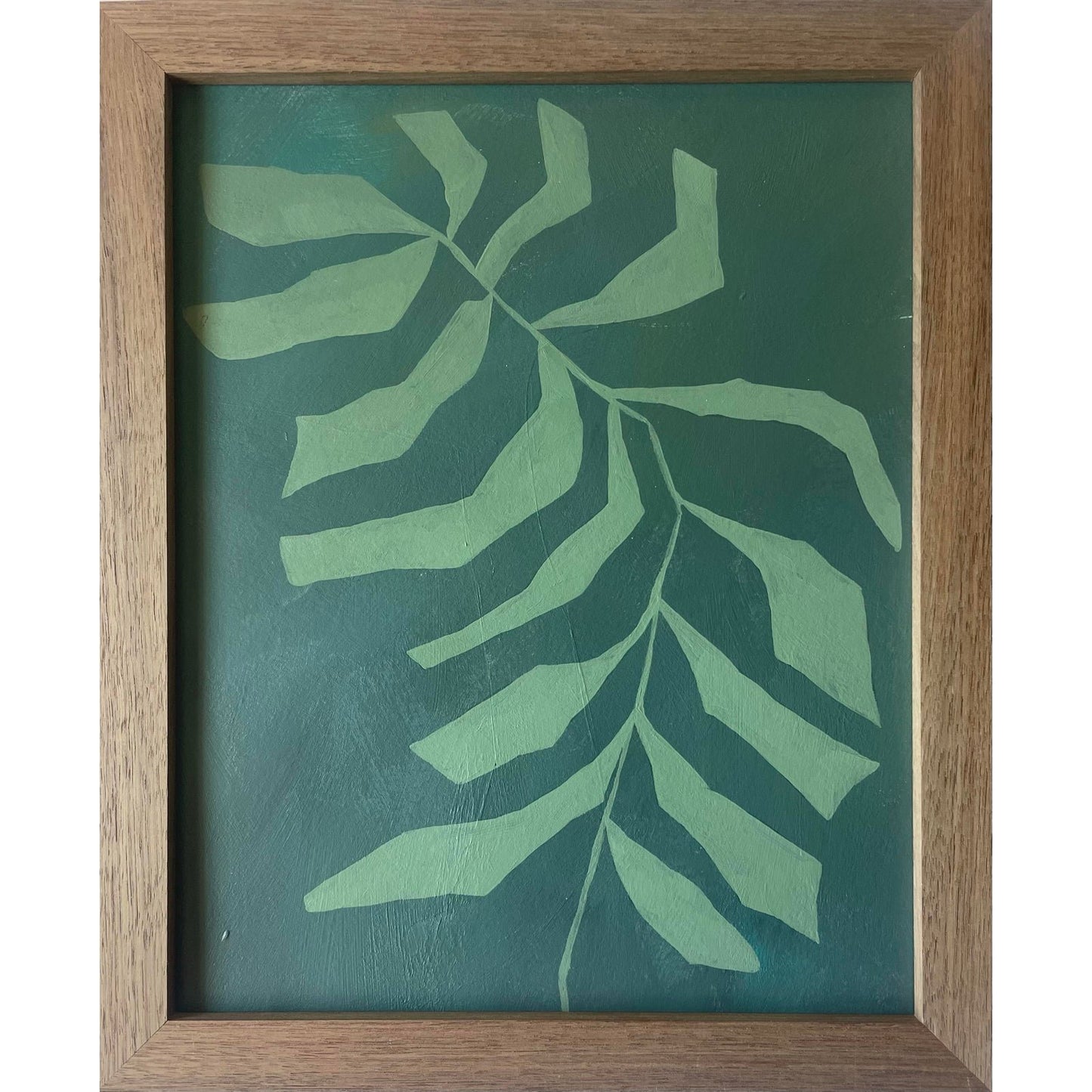 2026 Contemporary Set of Nine Abstract Fern Paintings on Paper Framed in Walnut Frames