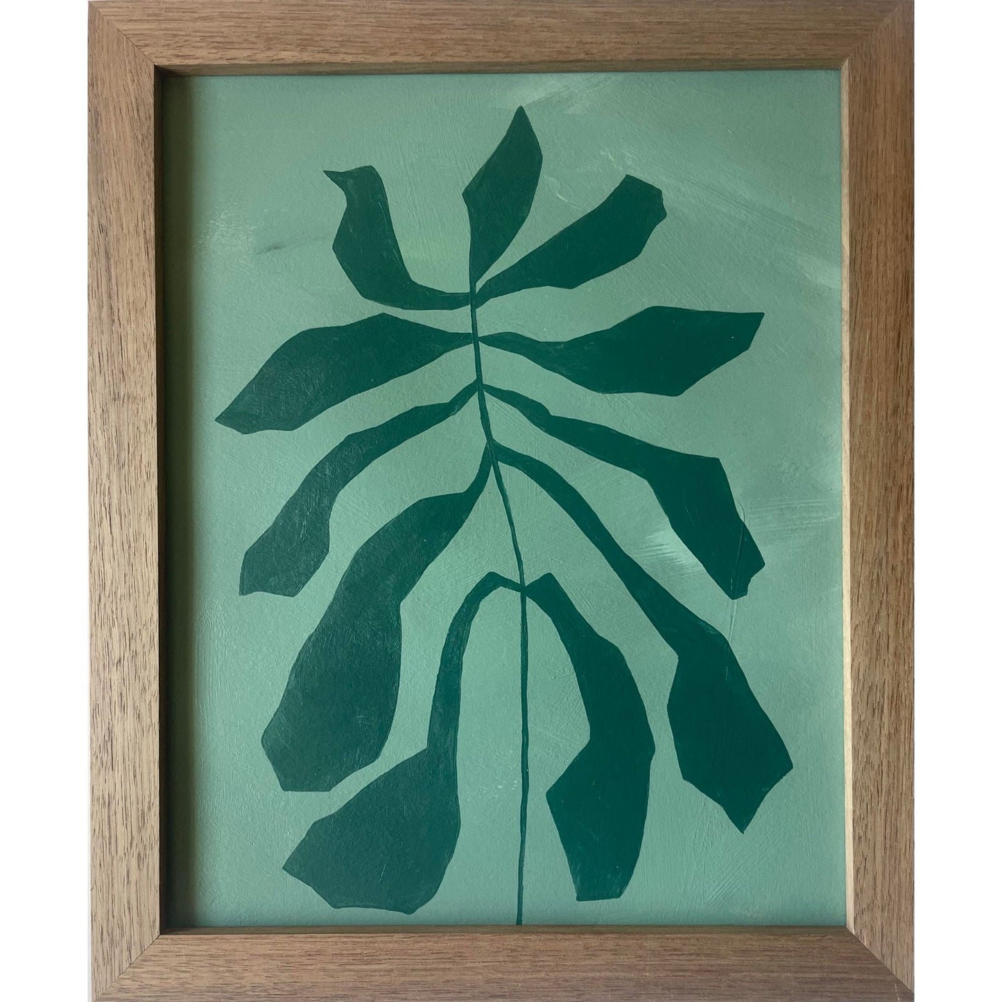 2026 Contemporary Set of Nine Abstract Fern Paintings on Paper Framed in Walnut Frames