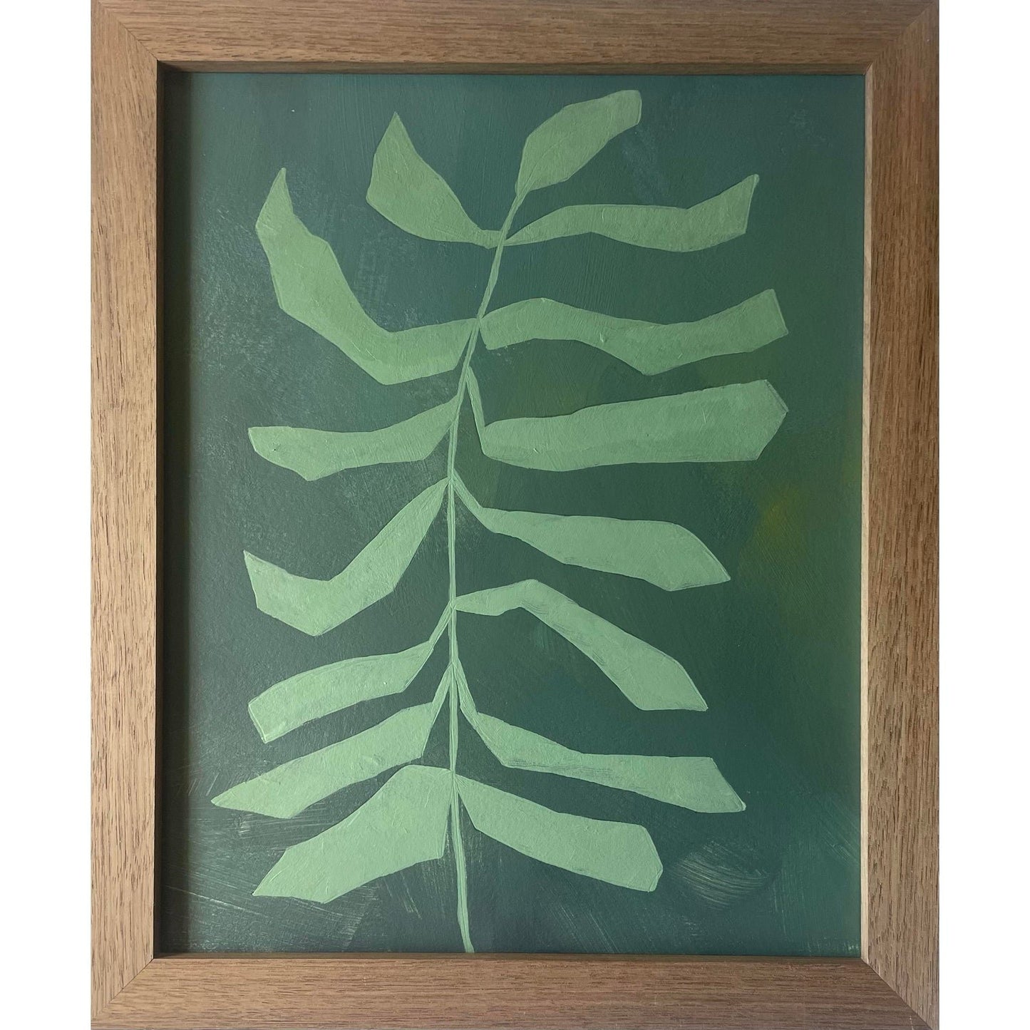 2026 Contemporary Set of Nine Abstract Fern Paintings on Paper Framed in Walnut Frames