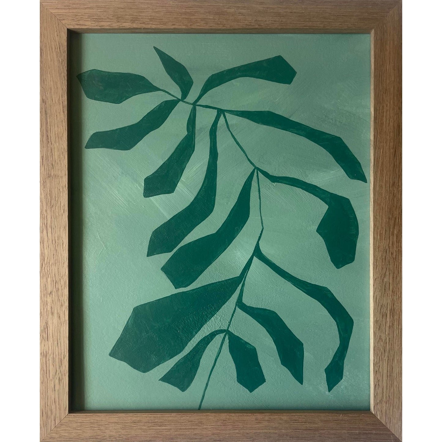 2026 Contemporary Set of Nine Abstract Fern Paintings on Paper Framed in Walnut Frames