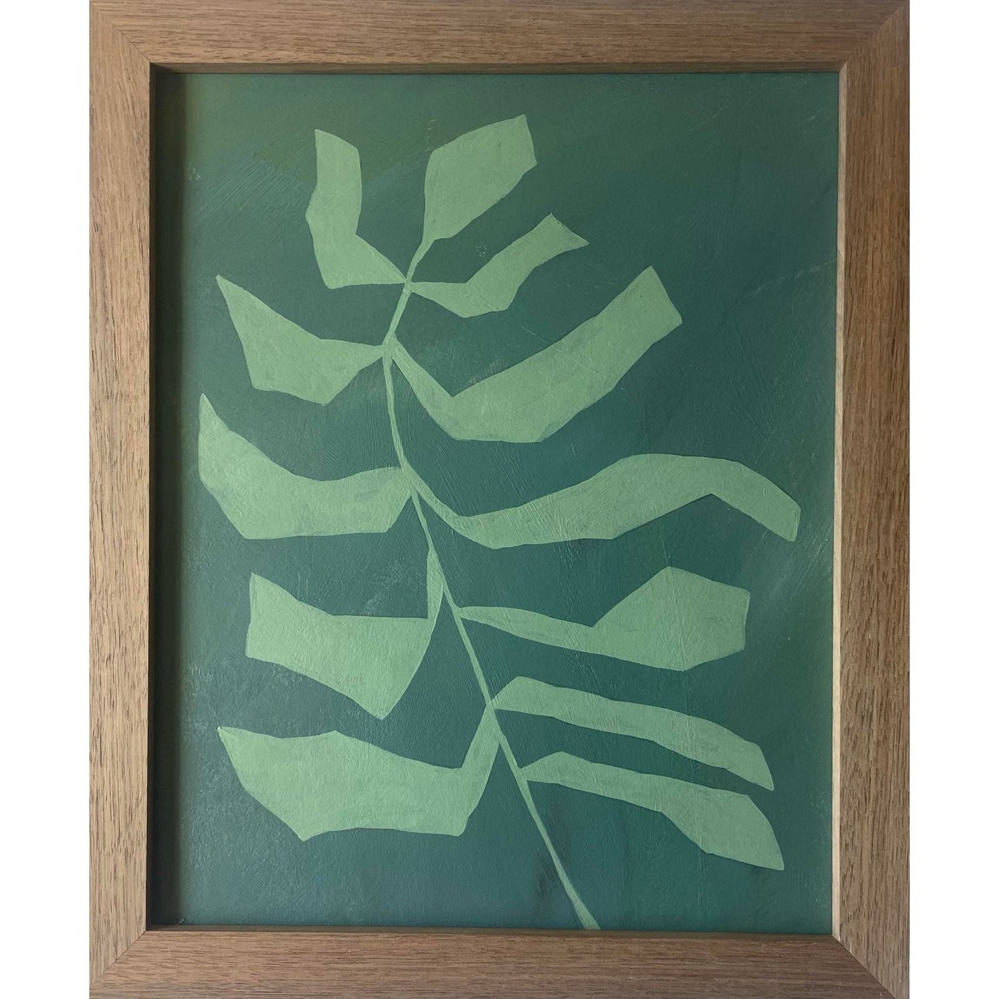 2026 Contemporary Set of Nine Abstract Fern Paintings on Paper Framed in Walnut Frames