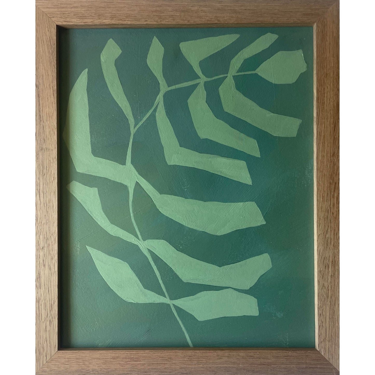2026 Contemporary Set of Nine Abstract Fern Paintings on Paper Framed in Walnut Frames