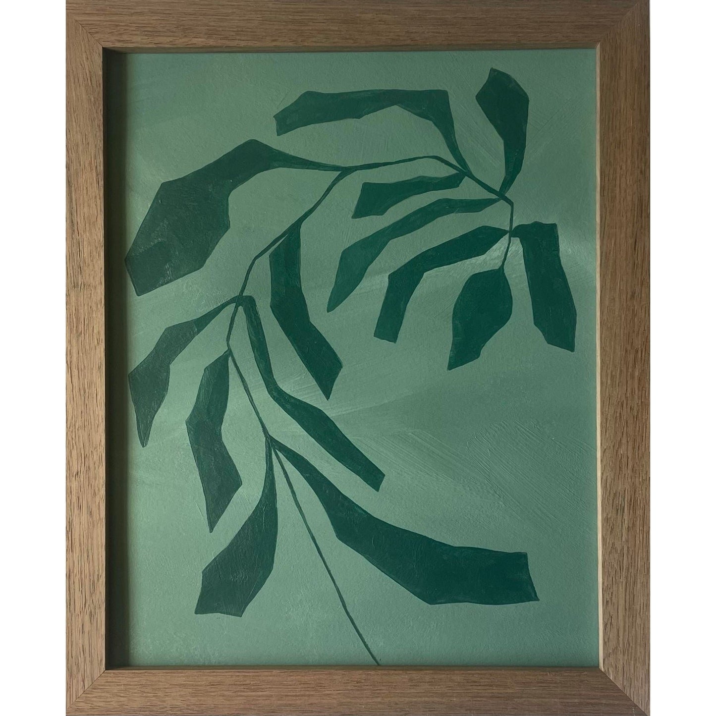 2026 Contemporary Set of Nine Abstract Fern Paintings on Paper Framed in Walnut Frames