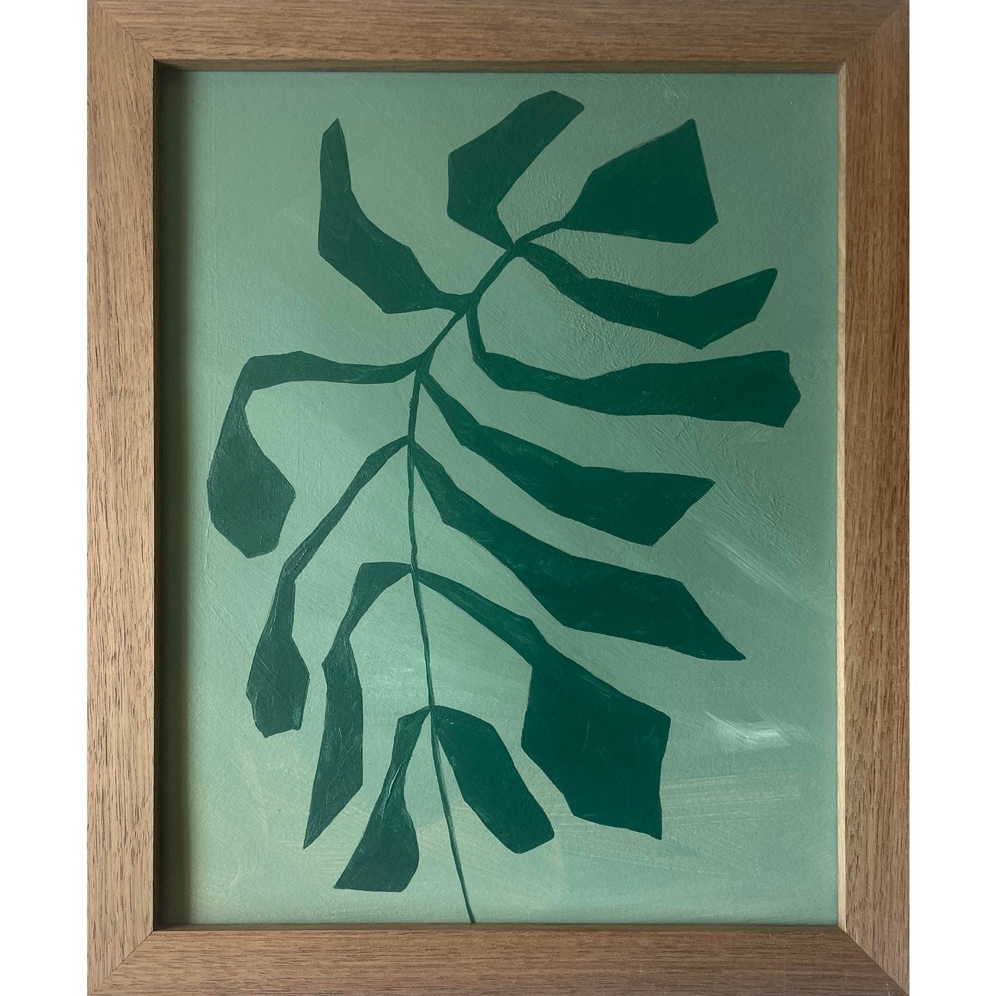 2026 Contemporary Set of Nine Abstract Fern Paintings on Paper Framed in Walnut Frames