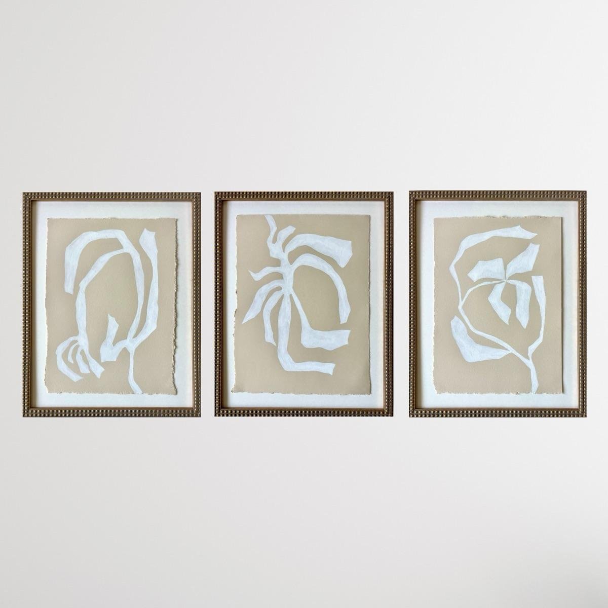 2026 Set of Three Abstract Botanical Paintings on Paper