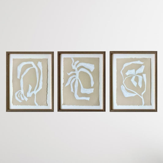 2026 Set of Three Abstract Botanical Paintings on Paper
