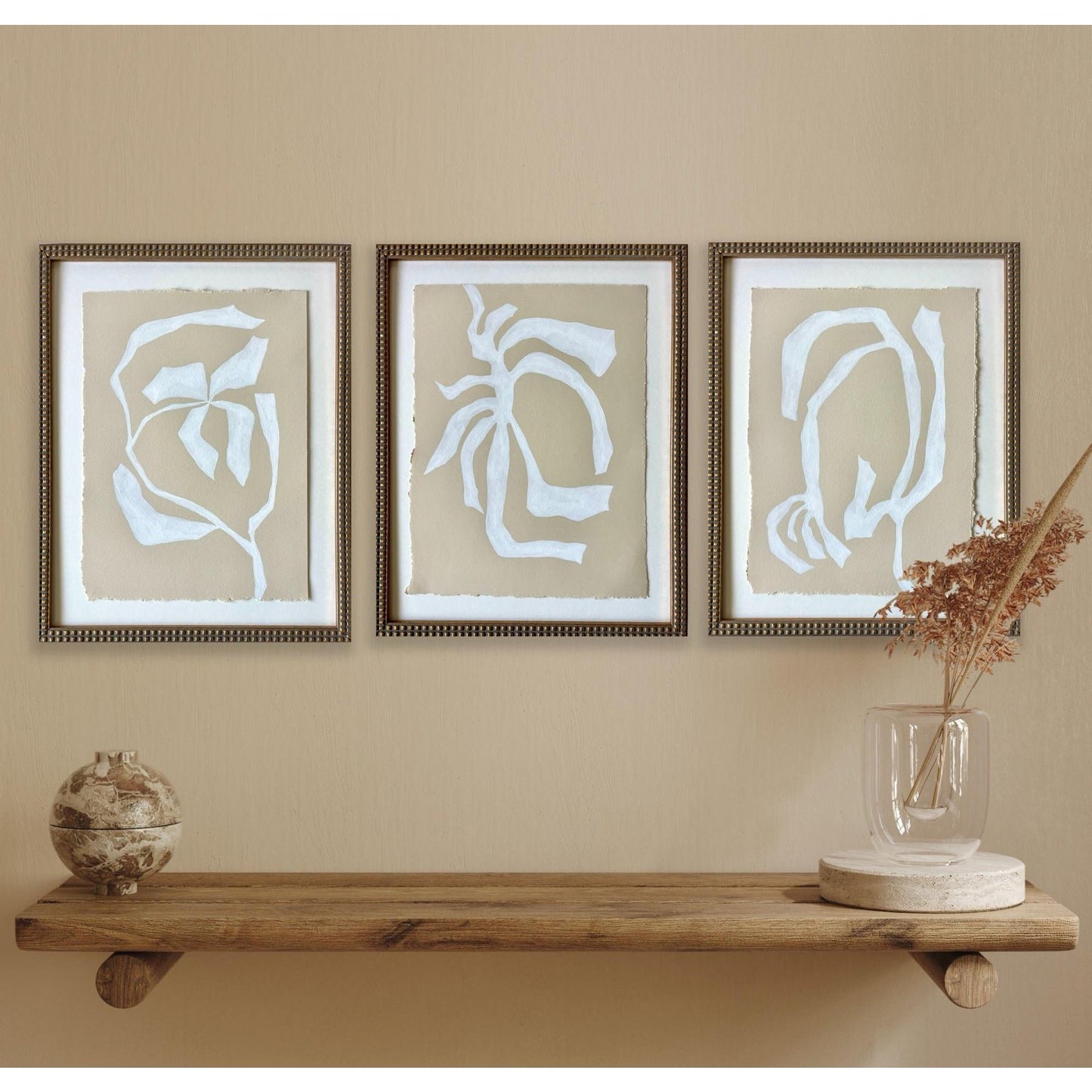 2026 Set of Three Abstract Botanical Paintings on Paper