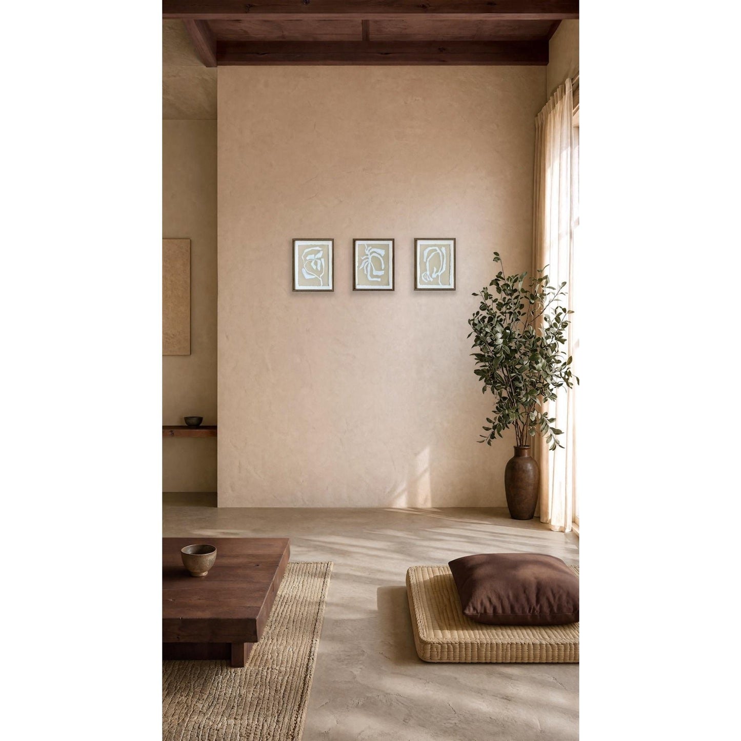 2026 Set of Three Abstract Botanical Paintings on Paper