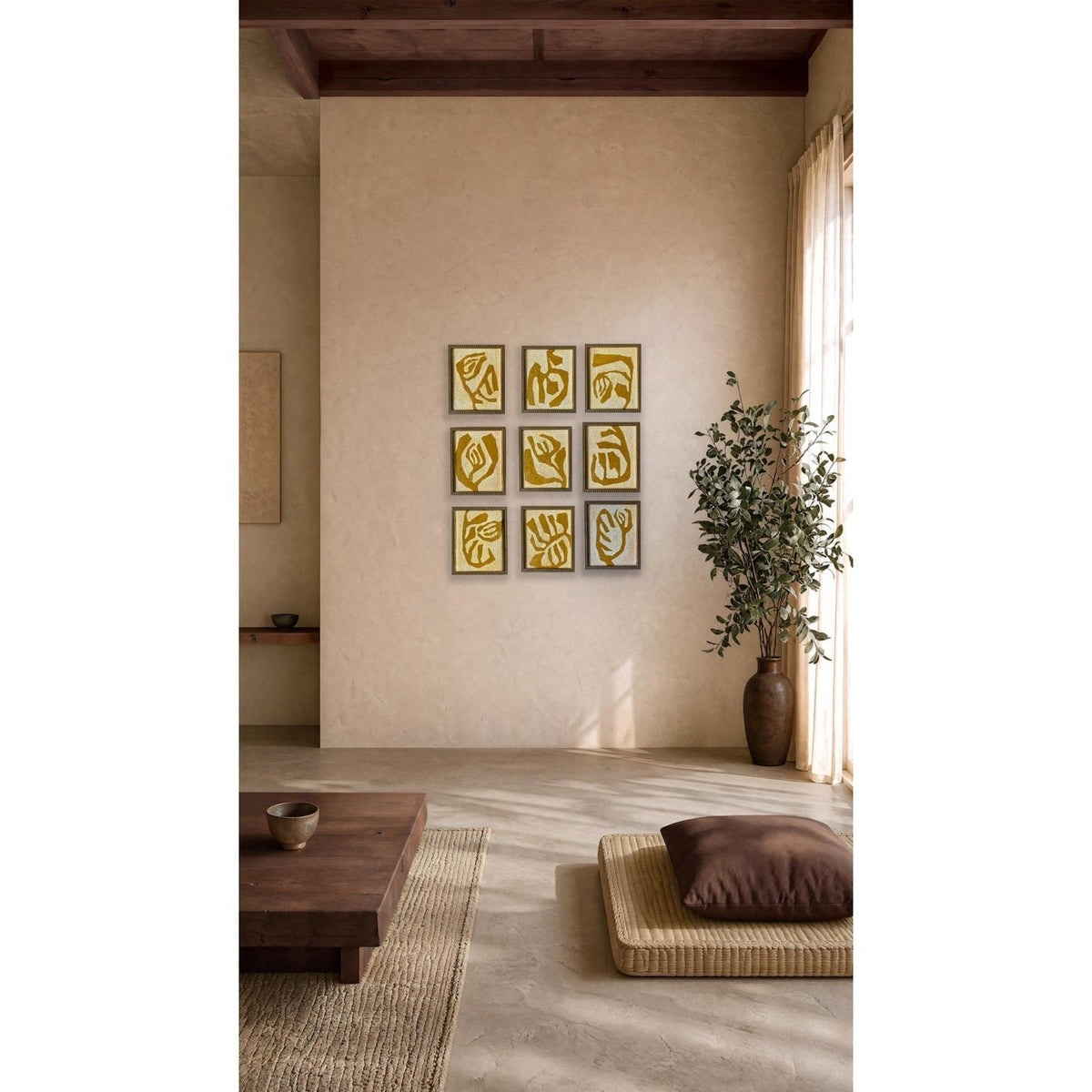 Contemporary Abstract Collection of Botanical Paintings on Canvas - Set of Nine