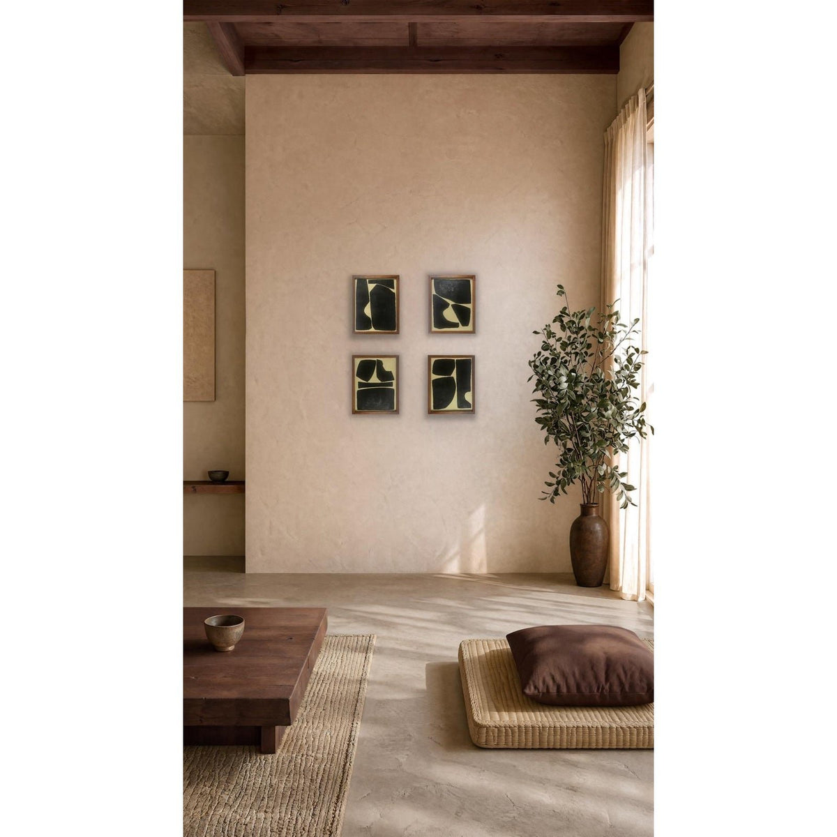 "Elementi" Contemporary Abstract Set of Four Minimalist Paintings on Cotton Paper